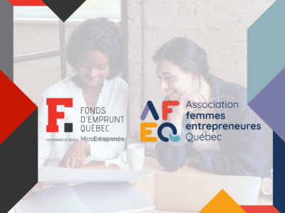Visuel pour souligner le partenariat entre le Fonds d'emprunt Québec et l'Association Femmes Entrepreneures Québec